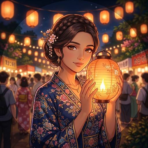 Aesthetic anime dp for girls holding a glowing lantern at a night festival